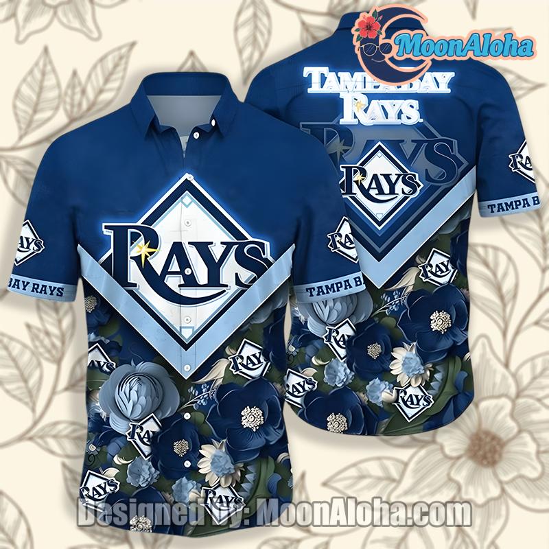 Tampa Bay Rays Beach Party Floral Blue Hawaiian Shirt