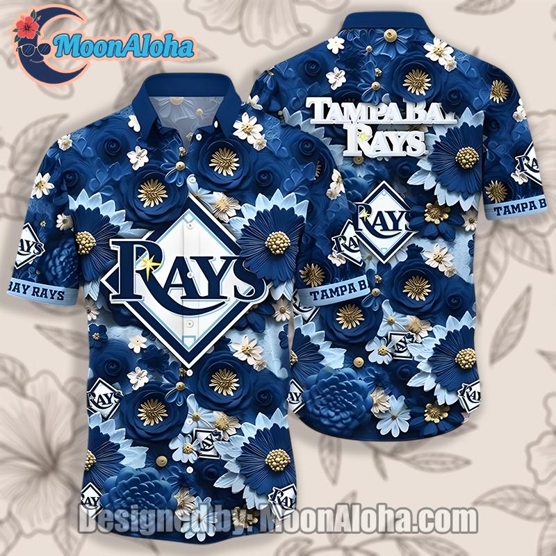 Tampa Bay Rays Daisy Pattern Blue Vintage Hawaiian Shirt