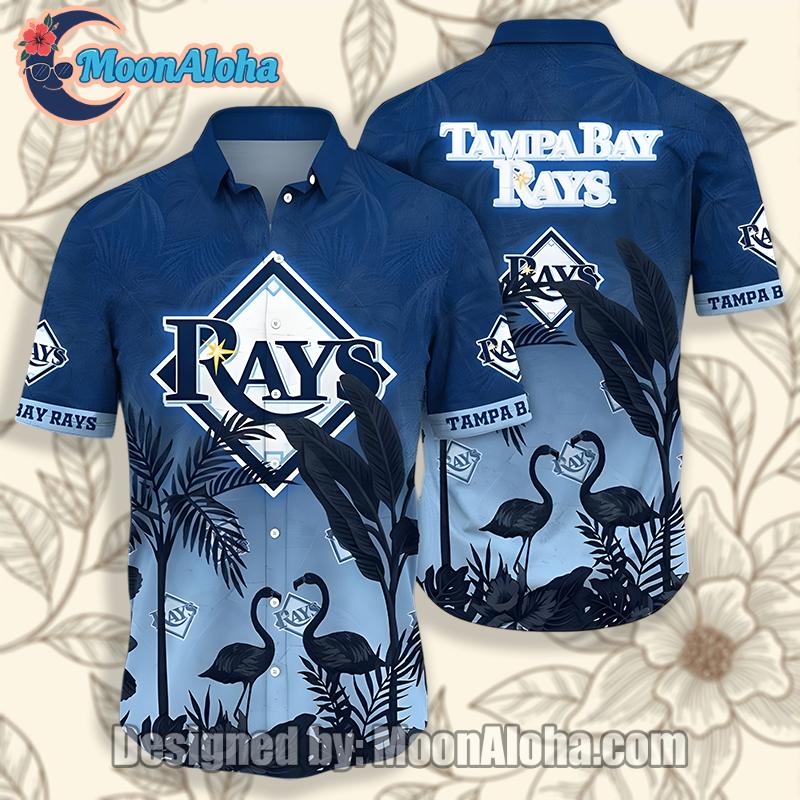 Tampa Bay Rays Flamingo Blue Hawaiian Button Up Shirt