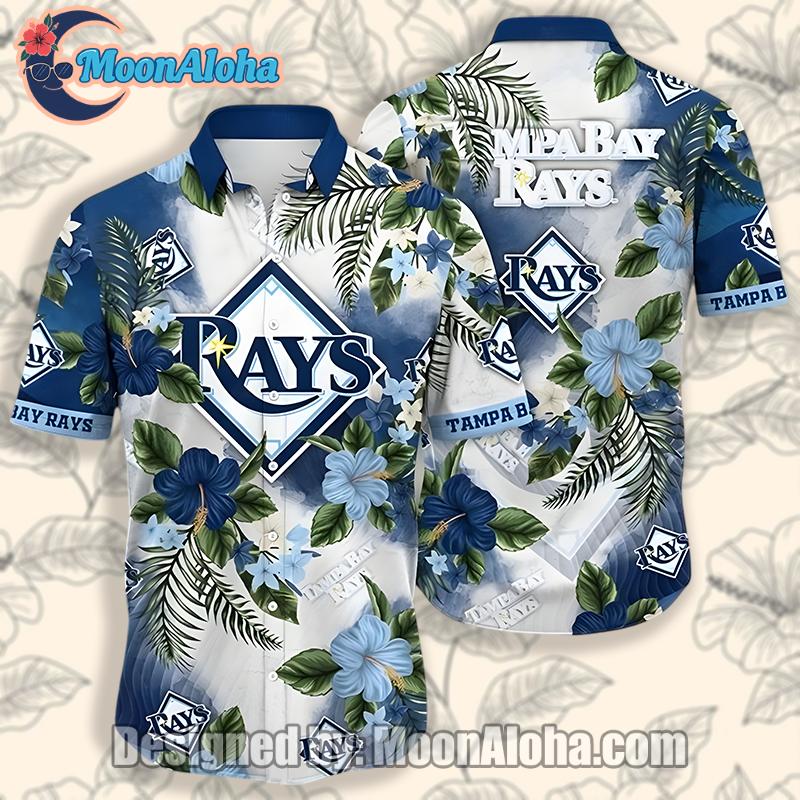 Tampa Bay Rays Hibiscus Hawaiian Shirt Blue