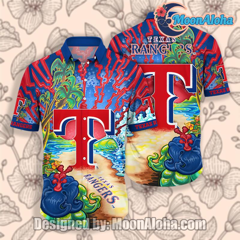 Texas Rangers Beach Party Blue Red Quality Hawaiian Shirt