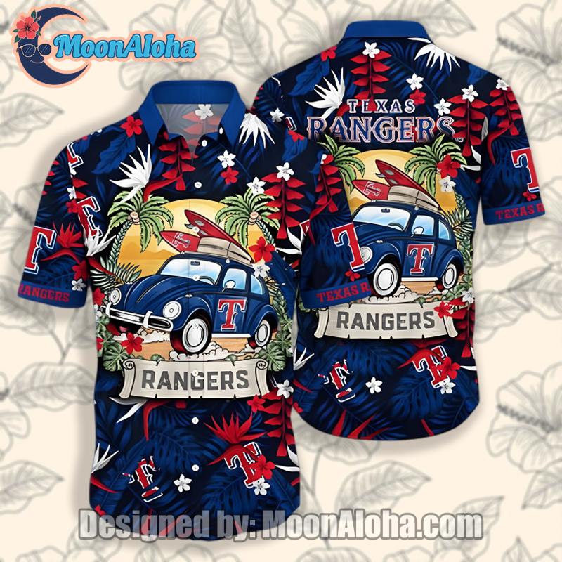 Texas Rangers Car Summer Blue Aloha Shirt