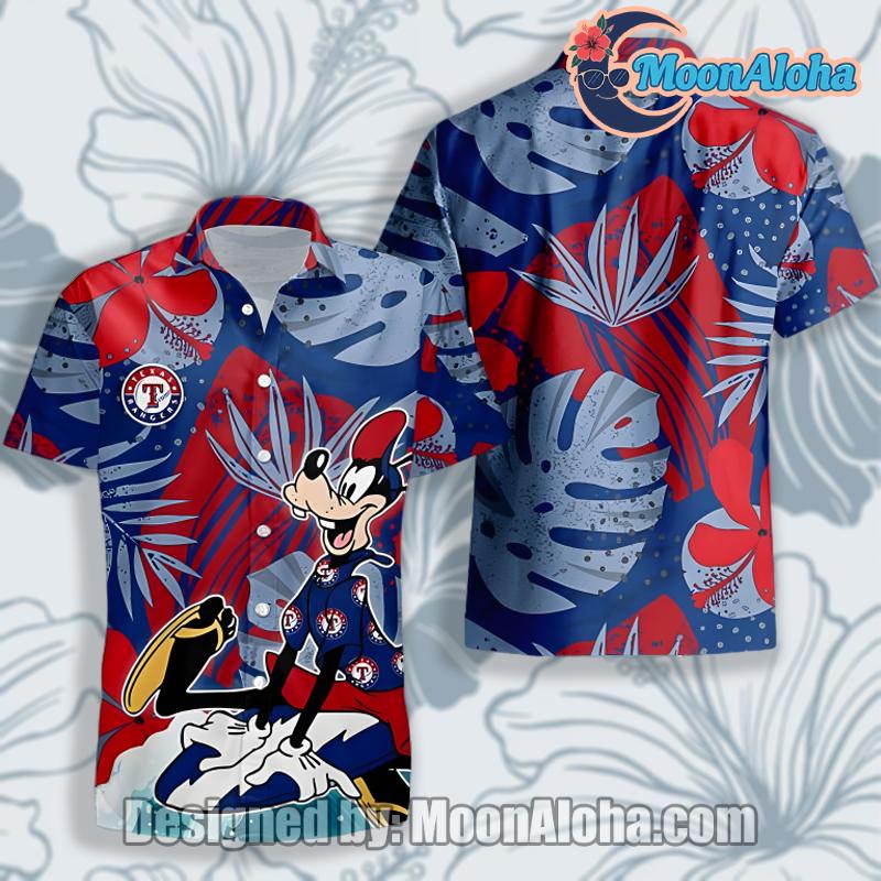 Texas Rangers Disney Goofy Blue Best Aloha Shirt