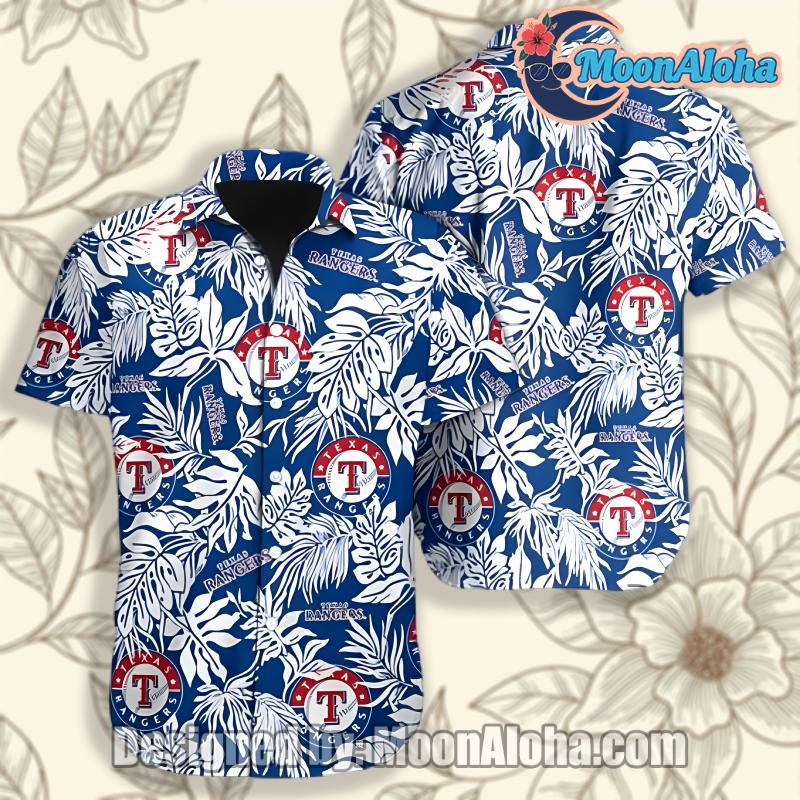 Texas Rangers Light Blue Logo Hawaiian Button Up Shirt