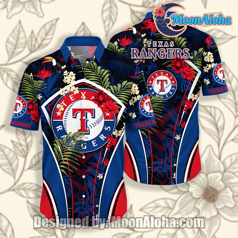 Texas Rangers Palm Leaves Blue Red Hawaiian Style Shirt