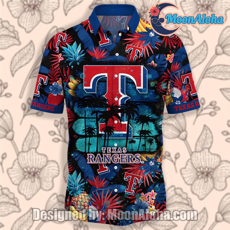 Texas Rangers Pineapple Coconut Tree Blue Funny Hawaiian Shirt
