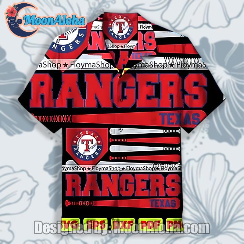 Texas Rangers Red Black Logo Hawaiian Style Shirt