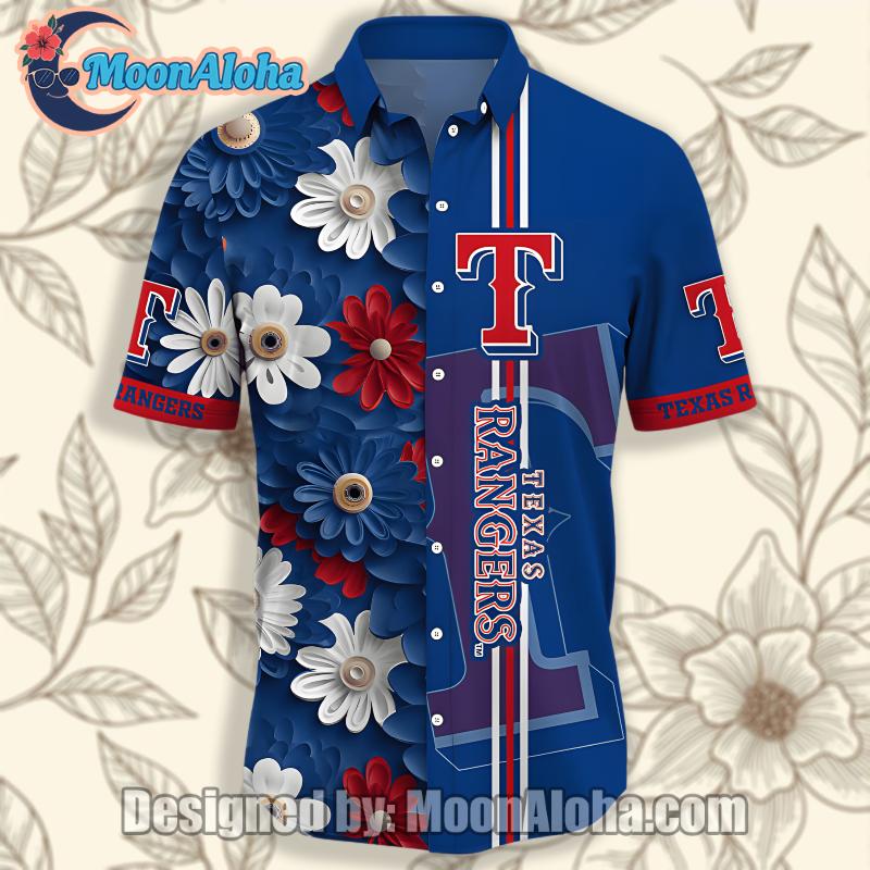 Texas Rangers Red Blue Flowers Vintage Hawaiian Shirt