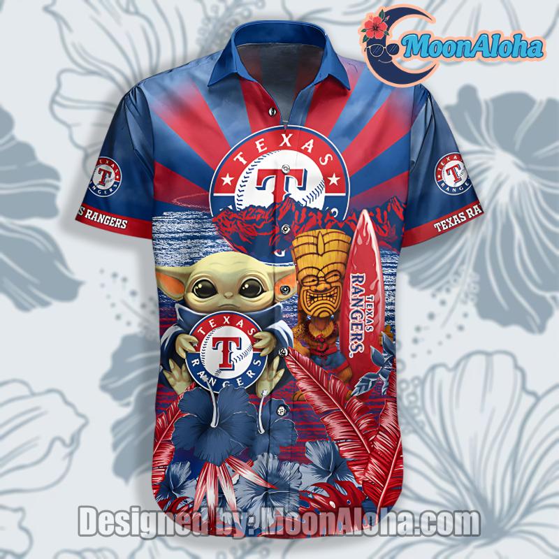 Texas Rangers Star Wars Yoda Blue Hawaiian Button Up Shirt