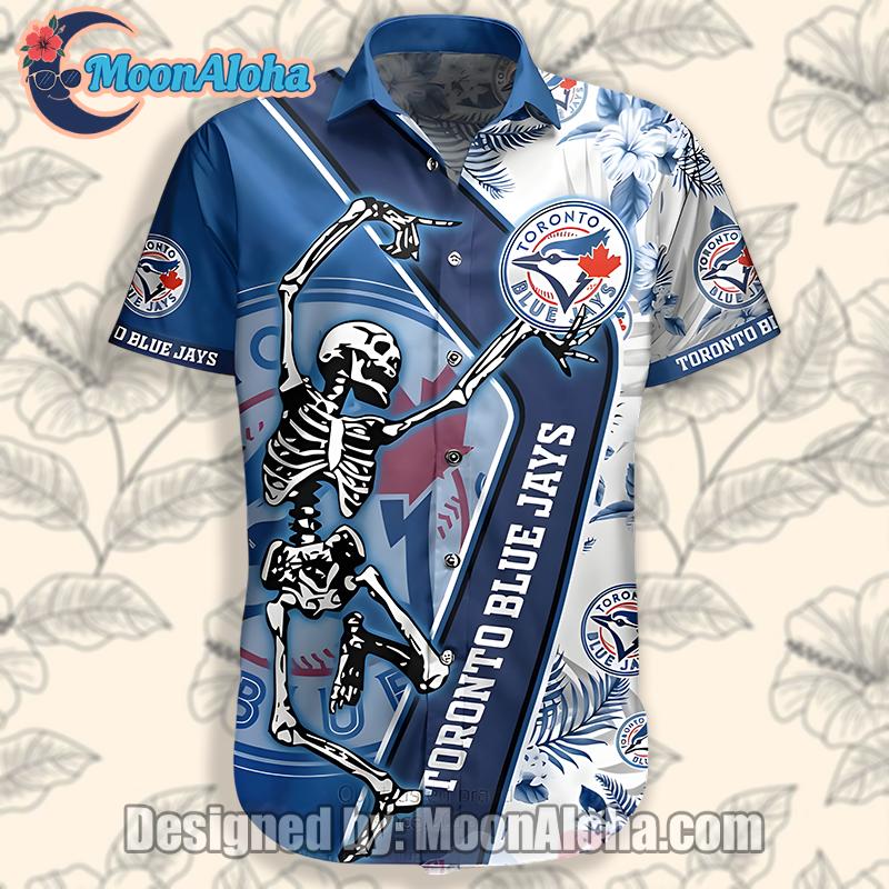Toronto Blue Jays Dancing Skeleton Blue Aloha Shirt
