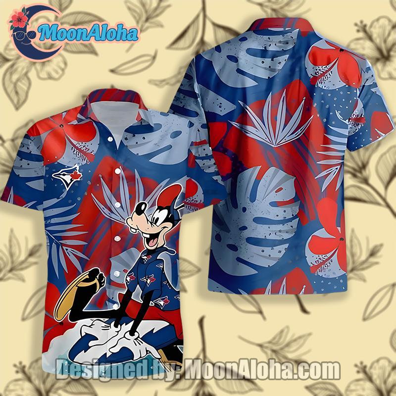 Toronto Blue Jays Goofy Surfing Monstera Leaf Blue Royal Hawaiian Shirt