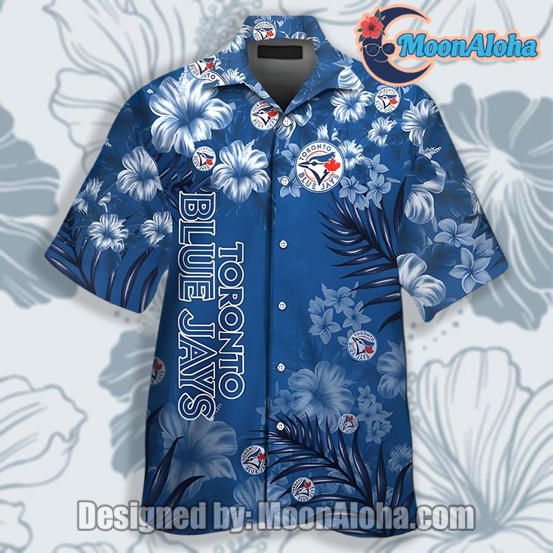 Toronto Blue Jays Hibiscus Palm Leaf Tropical Blue Vintage Aloha Shirt