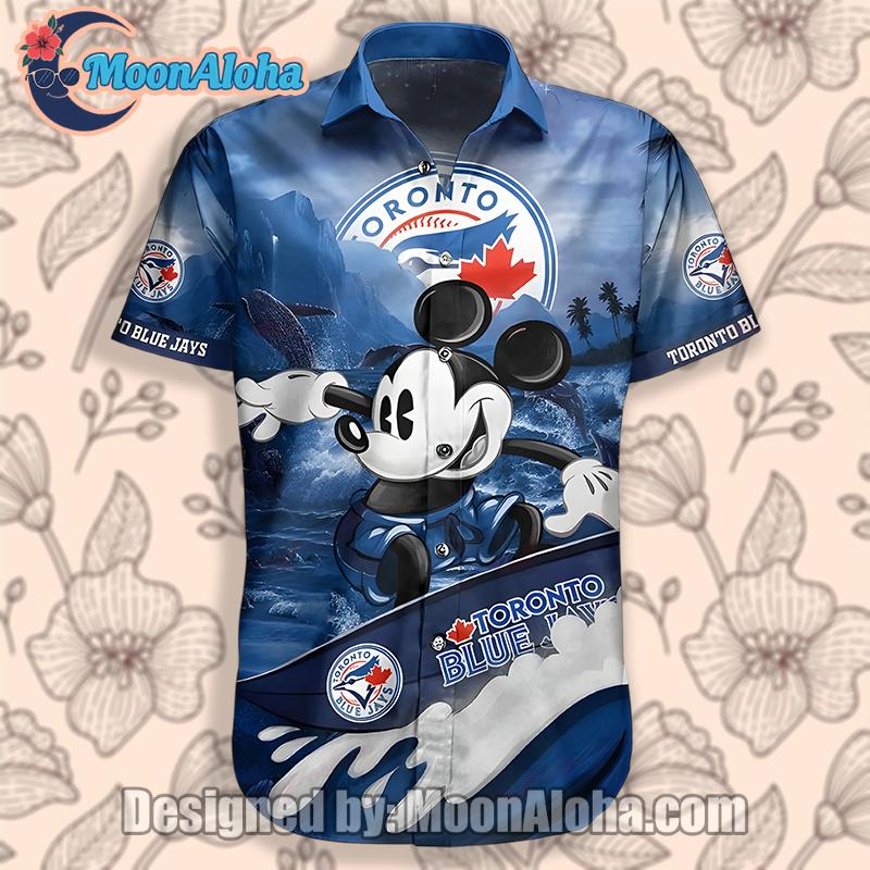 Toronto Blue Jays Mickey Mouse Surfboard Blue Aloha Shirt