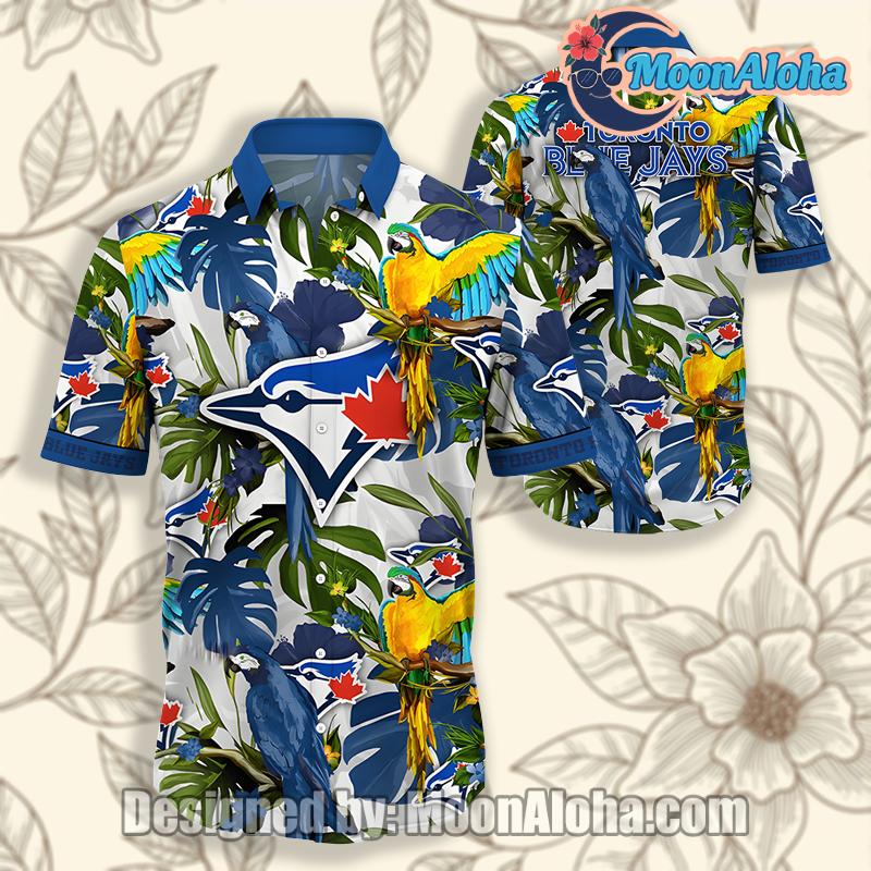 Toronto Blue Jays Parrot Monstera Leaf White Luxury Hawaiian Shirt