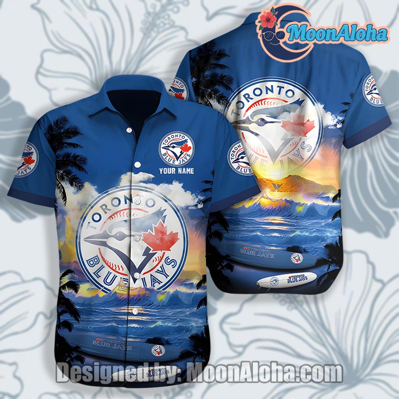 Toronto Blue Jays Personalized Ocean Waves Blue Hawaiian Button Up Shirt