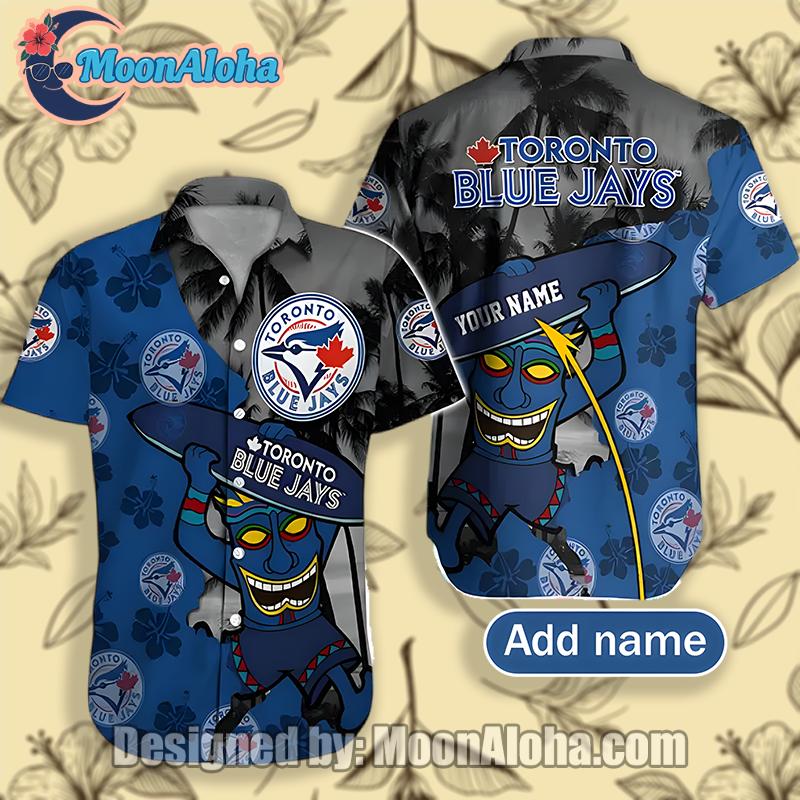Toronto Blue Jays Personalized Tiki Blue Classic Hawaiian Shirt