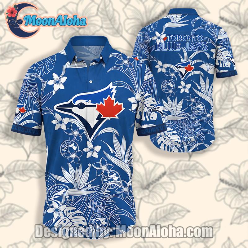 Toronto Blue Jays Plumeria Bamboo Leaves Blue Aloha Shirt