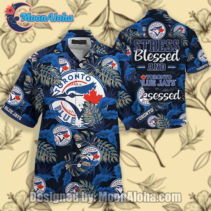 Toronto Blue Jays Stress Blessed Obsessed Tropical Blue Button Up Shirt