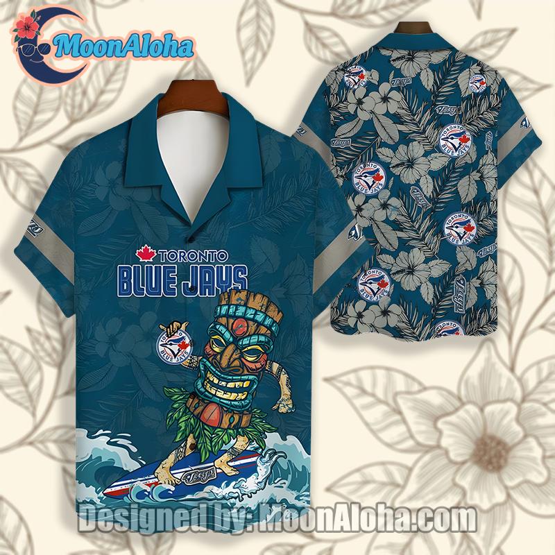 Toronto Blue Jays Tiki Hibiscus Flower Blue Luxury Hawaiian Shirt