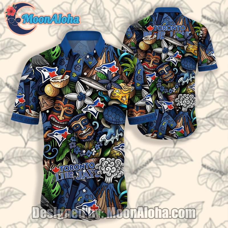 Toronto Blue Jays Tiki Tropical Flower Blue Hawaiian Shirt