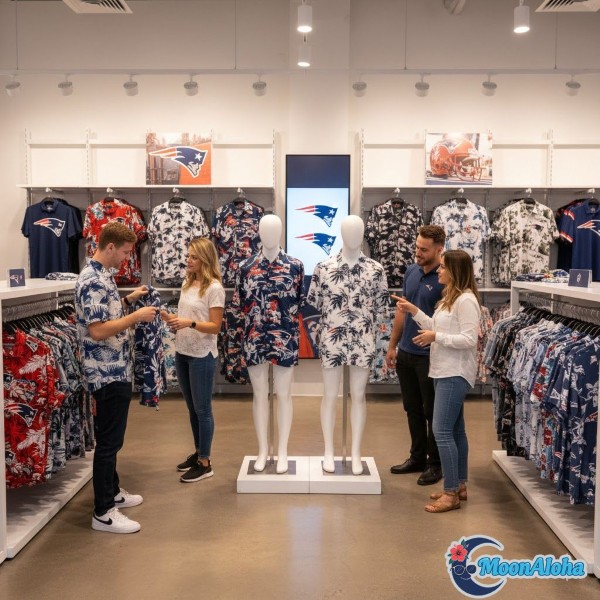 Fans Shopping For Patriots Hawaiian Shirts At Store Fans Shopping For Patriots Hawaiian Shirts At Store