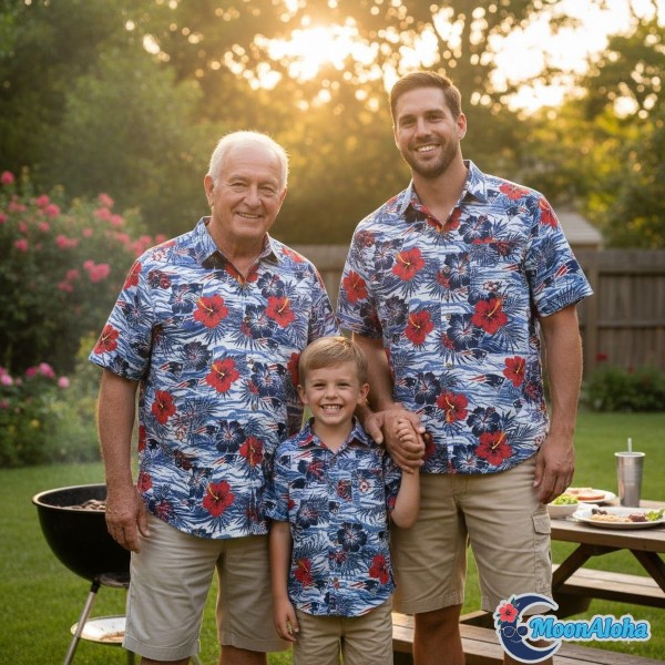 Patriots Family Three Generations Matching Hawaiian Shirts Patriots Family Three Generations Matching Hawaiian Shirts