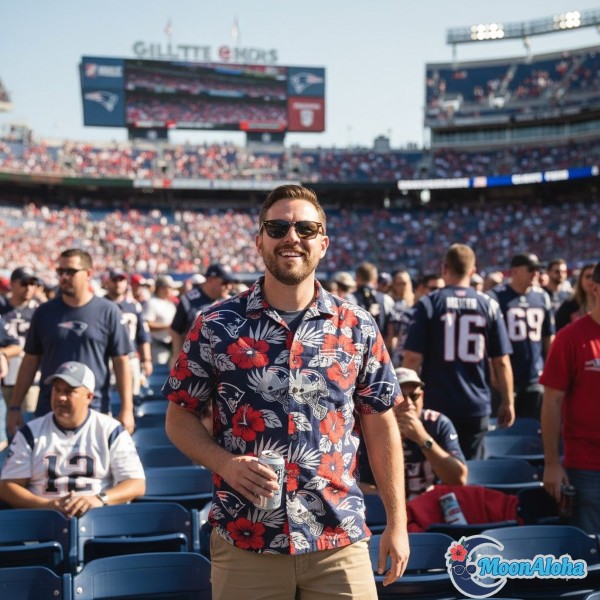 Patriots Fan Wearing Hawaiian Shirt At Gillette Stadium Patriots Fan Wearing Hawaiian Shirt At Gillette Stadium