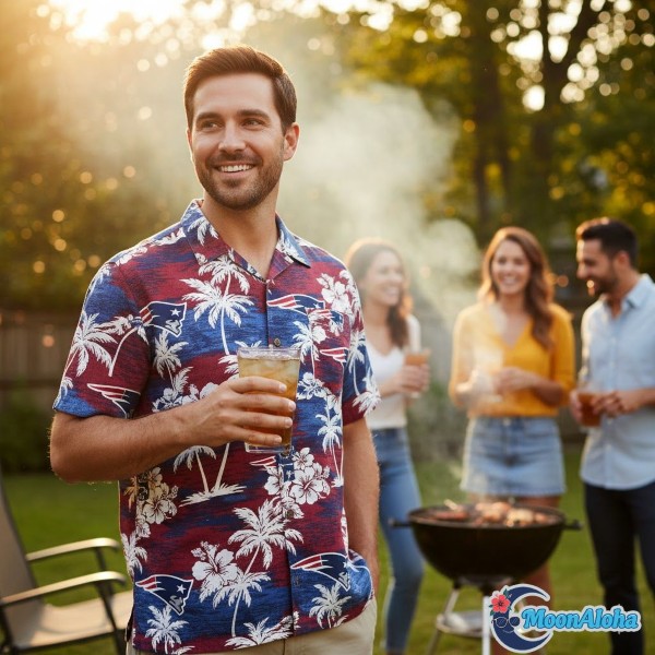 Patriots Fan Wearing Hawaiian Shirt Summer Event Patriots Fan Wearing Hawaiian Shirt Summer Event