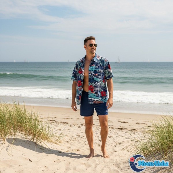 Patriots Hawaiian Shirt Beach Vacation New England Coastal Style Patriots Hawaiian Shirt Beach Vacation New England Coastal Style