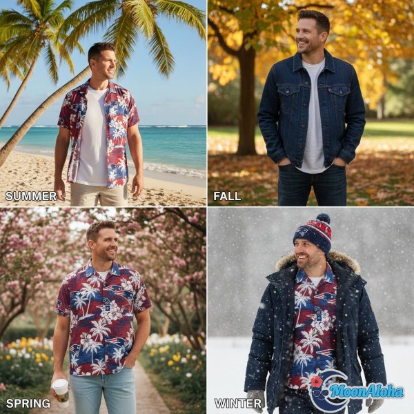 Patriots Hawaiian Shirt Fan Wearing Multiple Seasons Patriots Hawaiian Shirt Fan Wearing Multiple Seasons