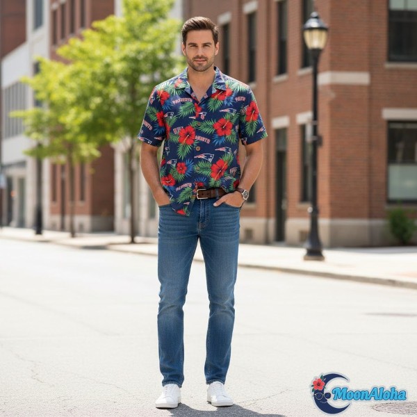 Patriots Hawaiian Shirt Styled With Denim Jeans Patriots Hawaiian Shirt Styled With Denim Jeans